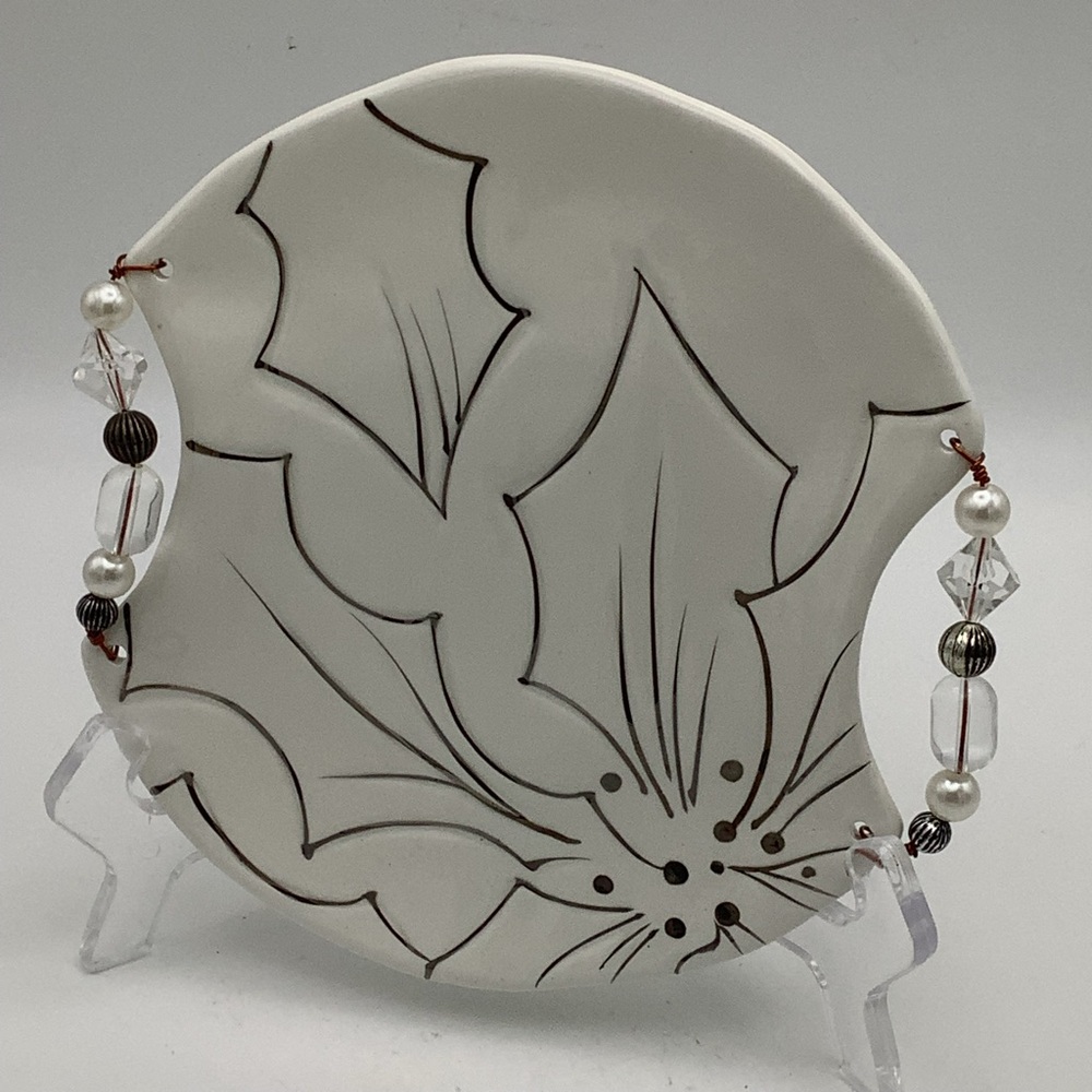 Ganz Holiday Poinsettias Serving Plate with Beaded Handles